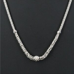Elegant Italian 14K White Gold Diamond Wheat Chain Station Necklace